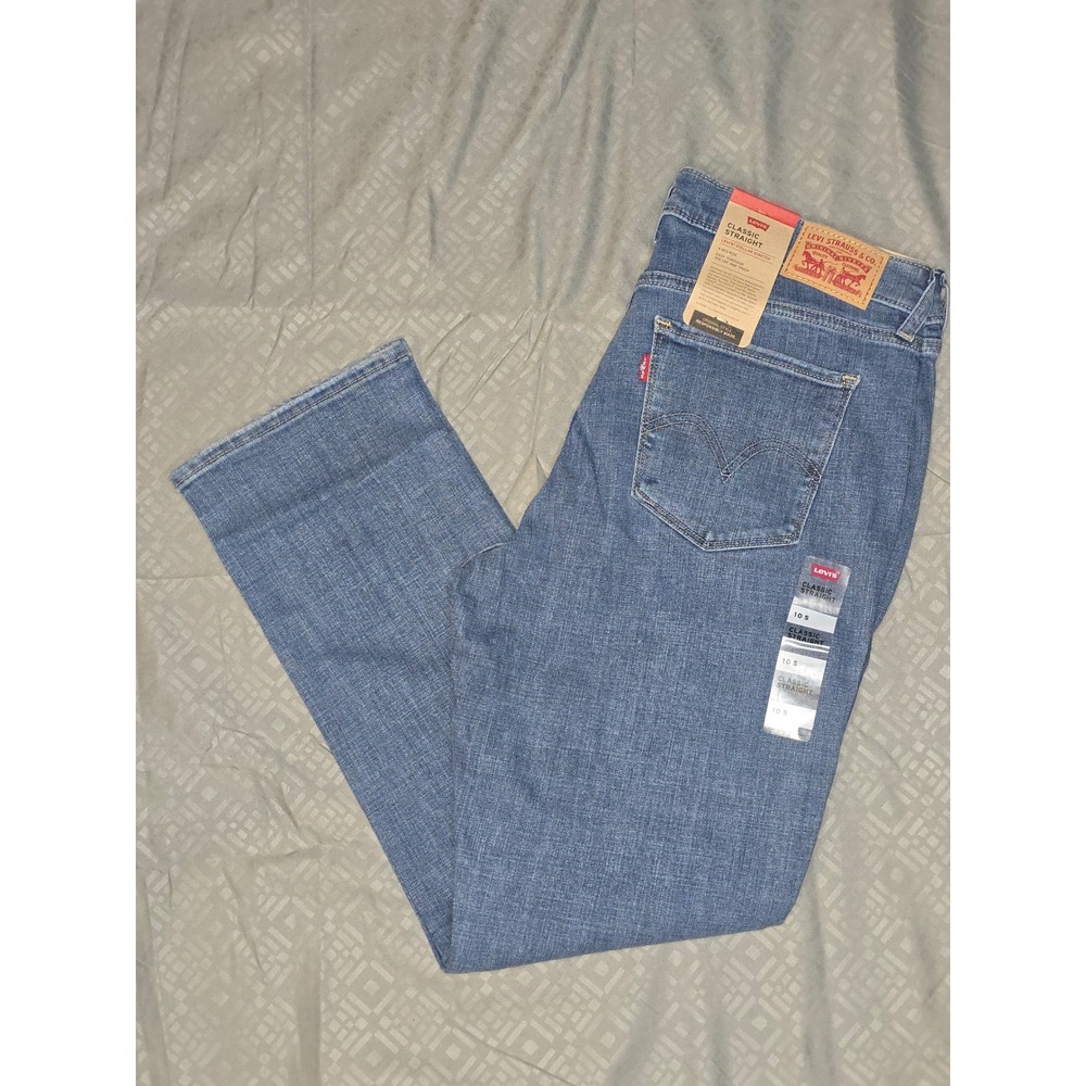 NWT Levi Classic Straight Women Jeans Mid Rise Stellar‎ Stretch Blue Size 10S
